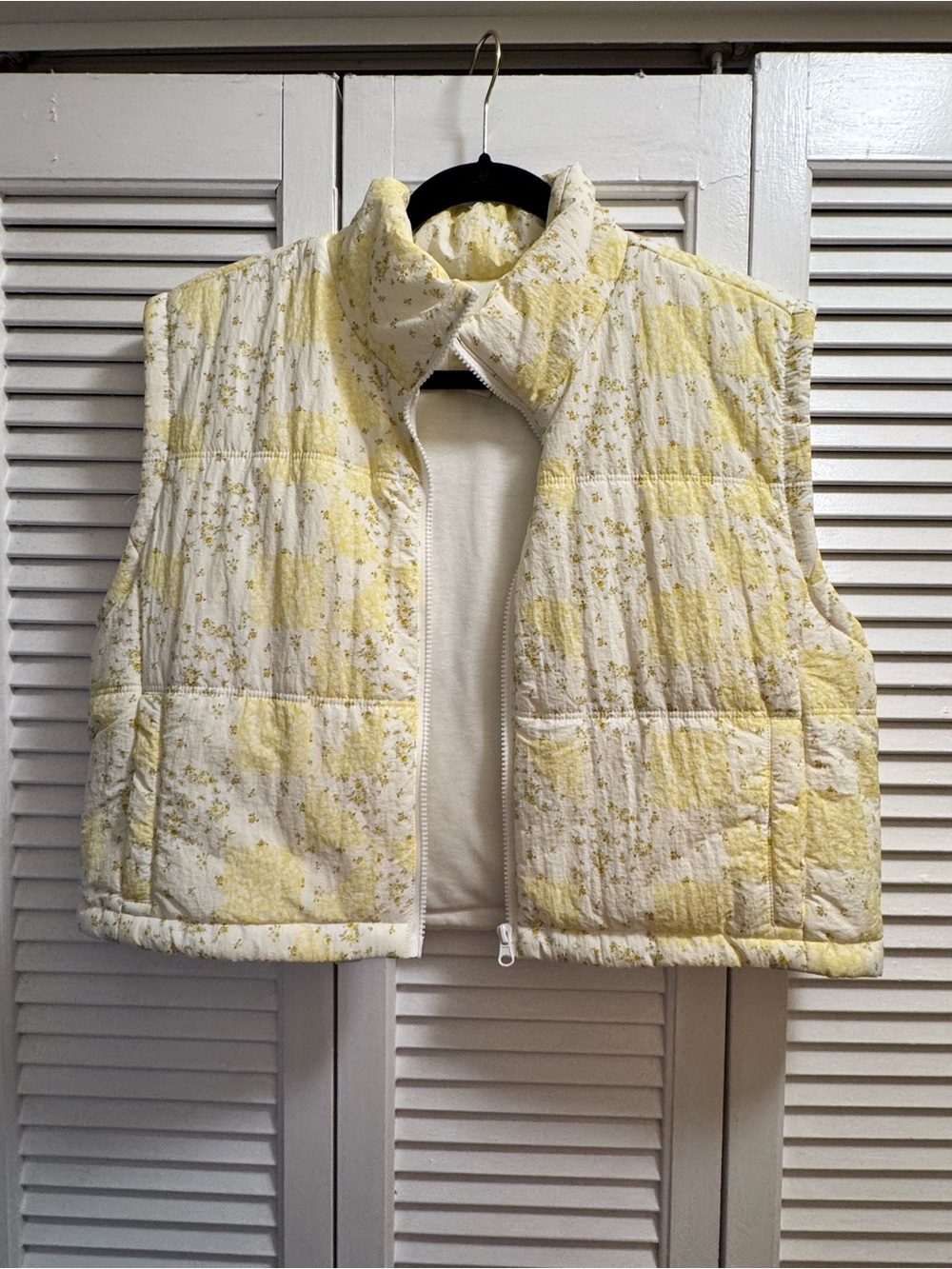 Thread & Supply Yellow and Cream Floral Quilted Vest